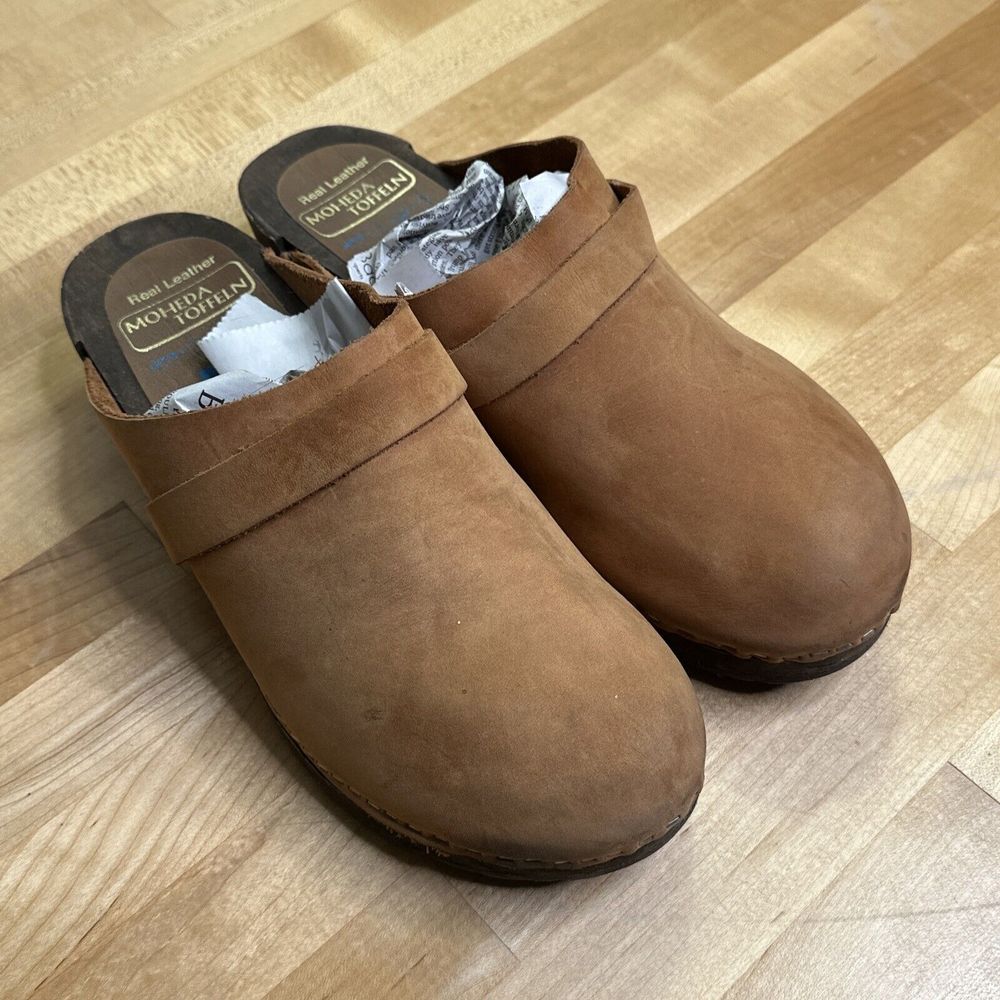 Brown Leather Wooden Clogs